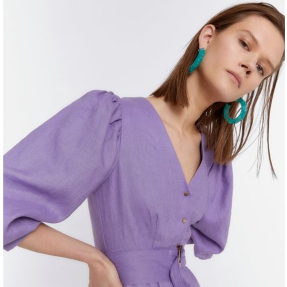 NEW! Uterque Puff Sleeve Linen Dress - Picture 4 of 16